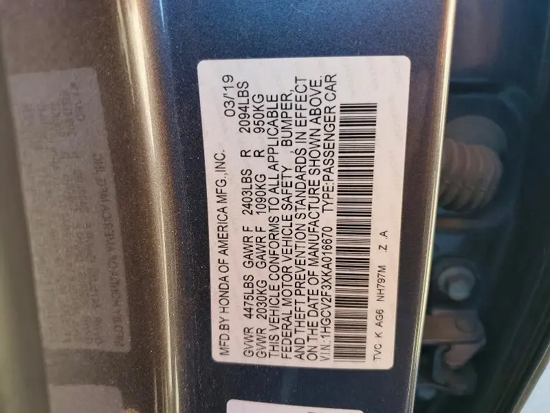 2019 HONDA ACCORD SPORT  