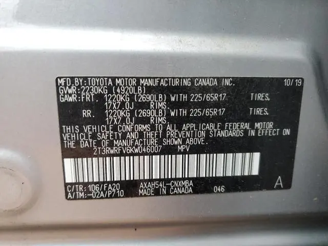 2019 TOYOTA RAV4 XLE  