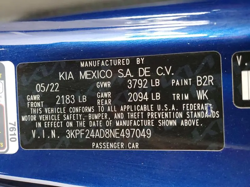 2022 KIA FORTE   