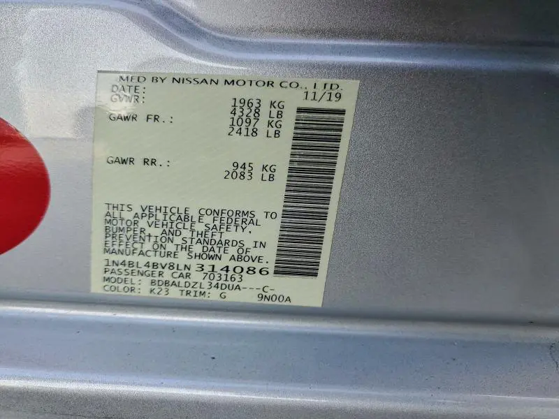 2020 NISSAN ALTIMA S  