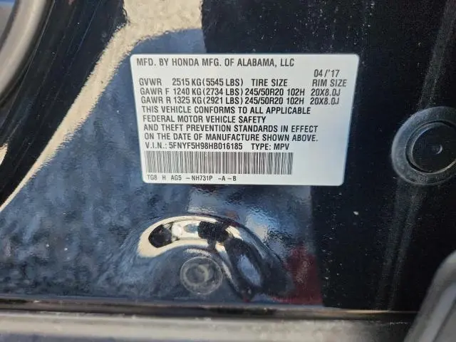 2017 HONDA PILOT TOURING  