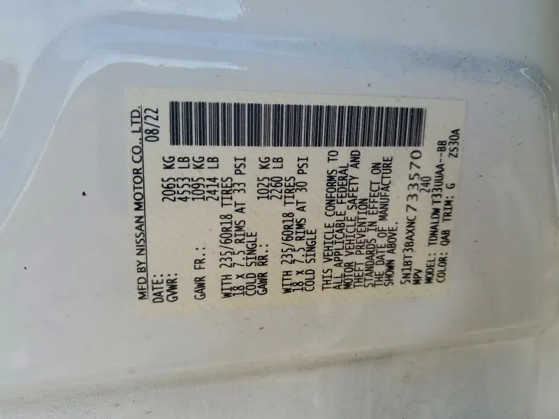 2022 NISSAN ROGUE SV  