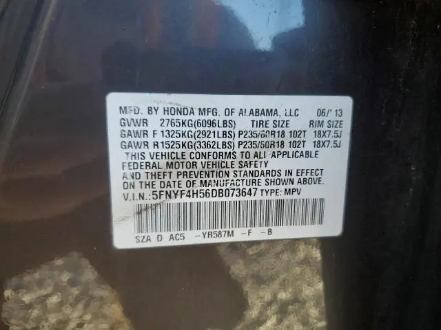 2013 HONDA PILOT EXL  