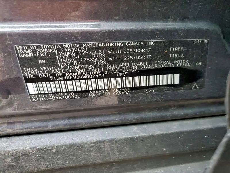 2019 TOYOTA RAV4 XLE  