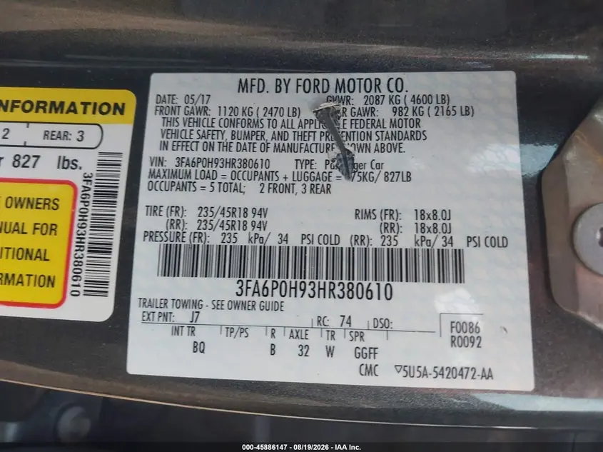 2017 FORD FUSION SE