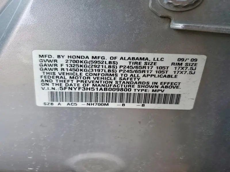 2010 HONDA PILOT EXL  