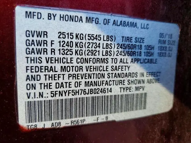 2018 HONDA PILOT EXLN  