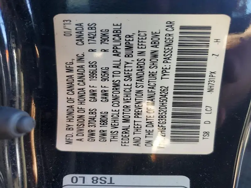 2013 HONDA CIVIC LX  