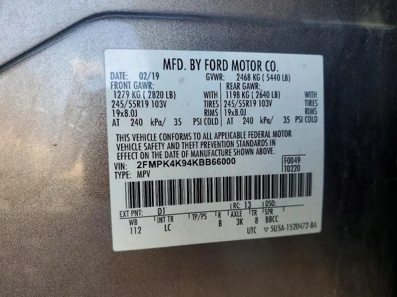 2019 FORD EDGE TITANIUM  