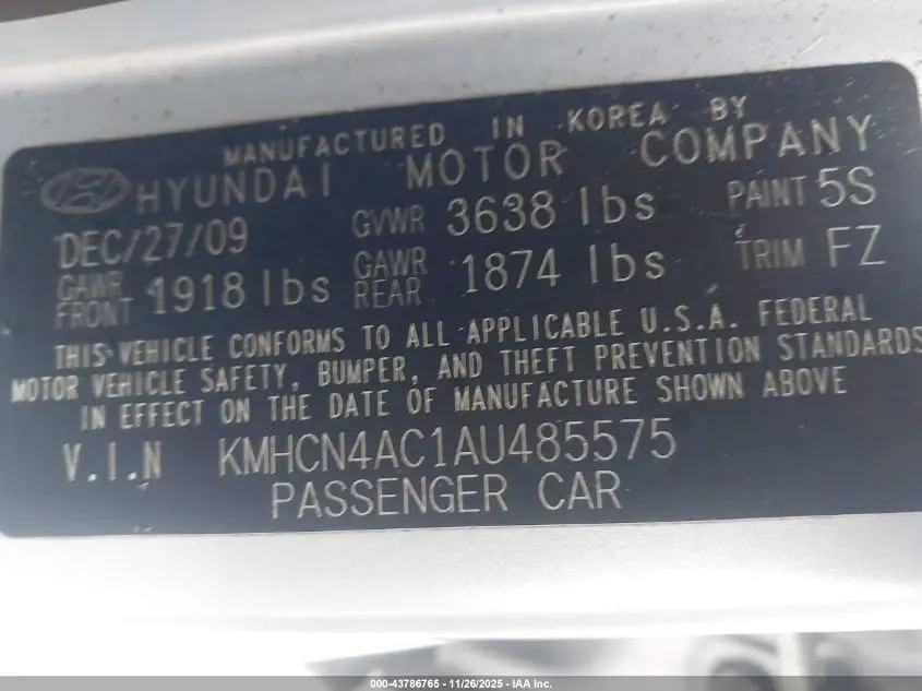 2010 HYUNDAI ACCENT GLS