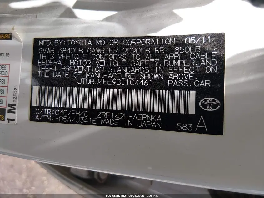 2011 TOYOTA COROLLA LE