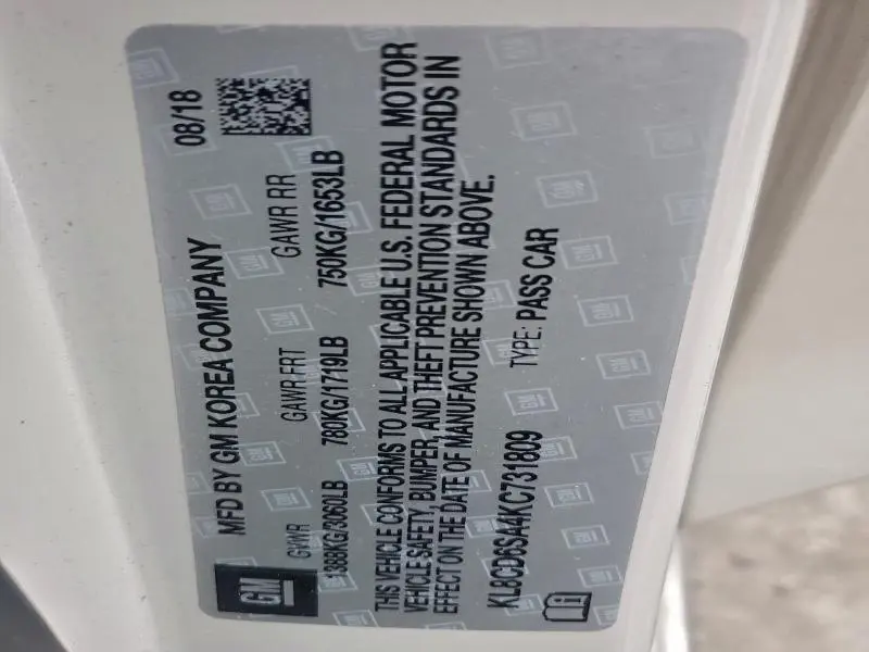 2019 CHEVROLET SPARK 1LT  