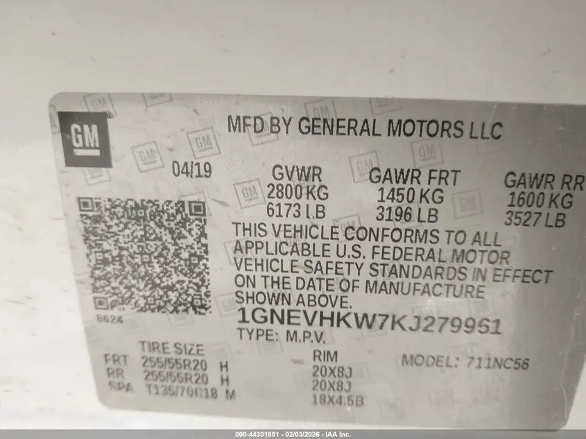 2019 CHEVROLET TRAVERSE 3LT