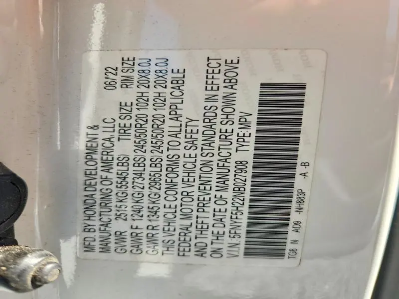 2022 HONDA PILOT SE  