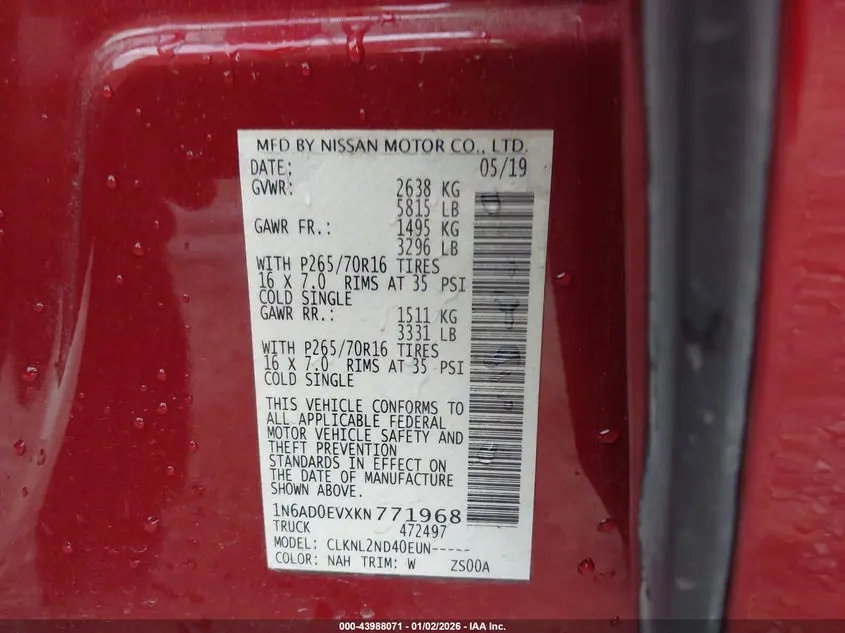 2019 NISSAN FRONTIER SV