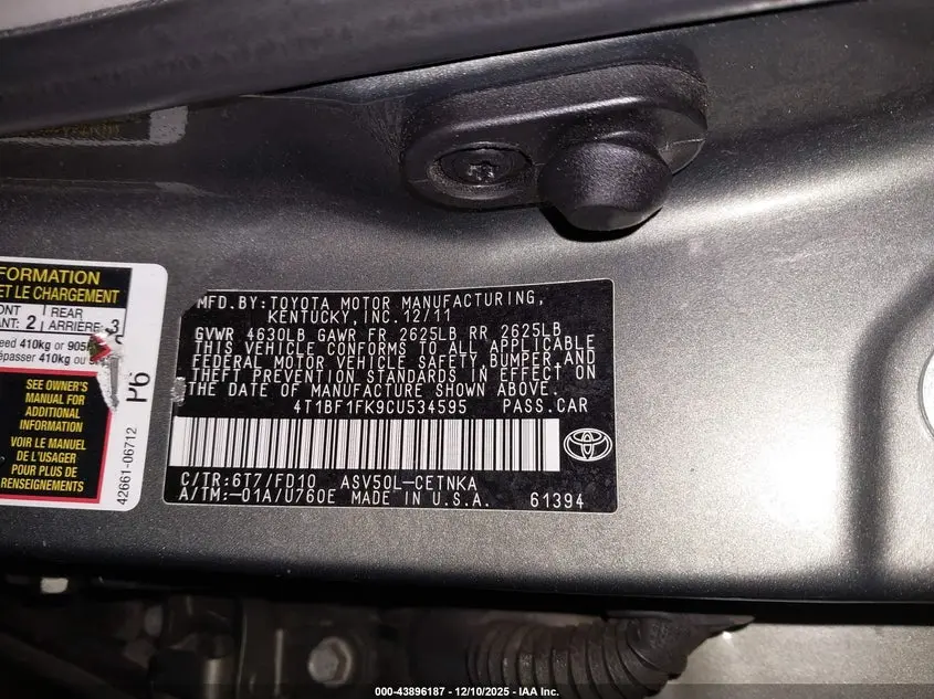 2012 TOYOTA CAMRY LE