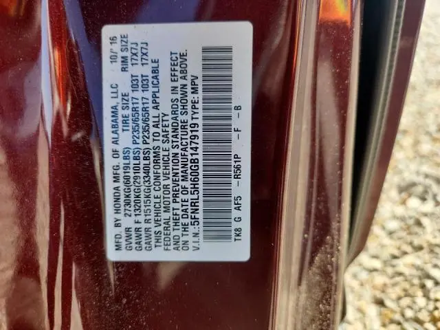 2016 HONDA ODYSSEY EXL  