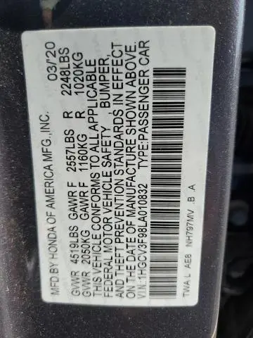 2020 HONDA ACCORD TOURING HYBRID  