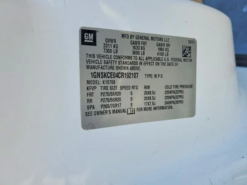 2012 CHEVROLET TAHOE K1500 LTZ  