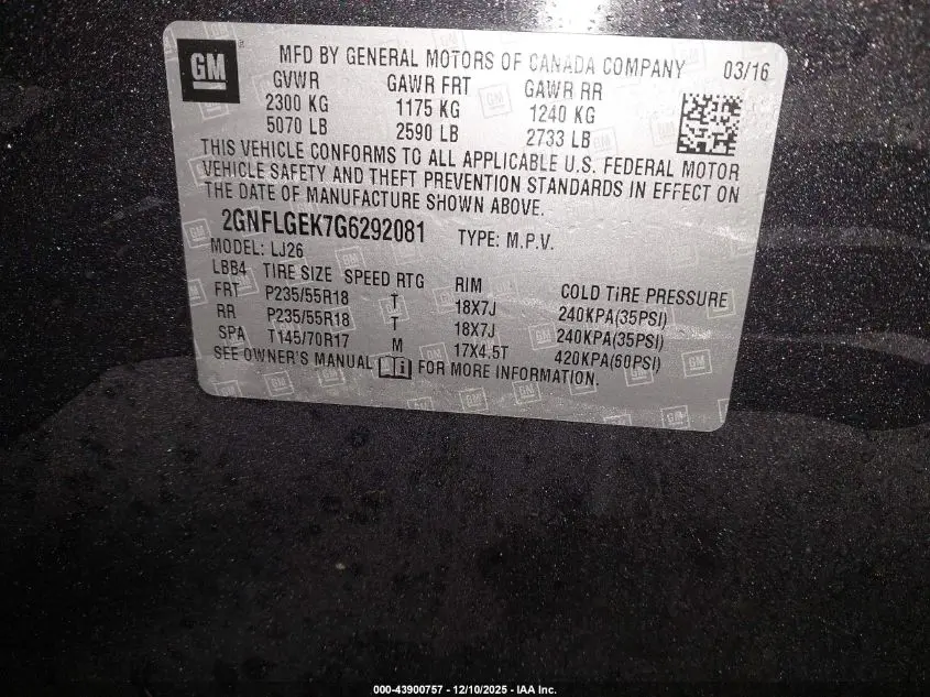 2016 CHEVROLET EQUINOX LTZ