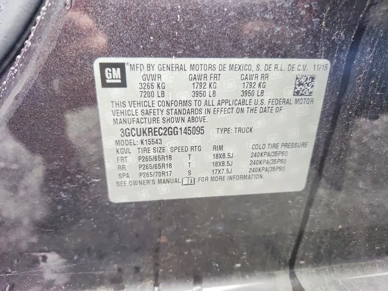 2016 CHEVROLET SILVERADO K1500 LT  