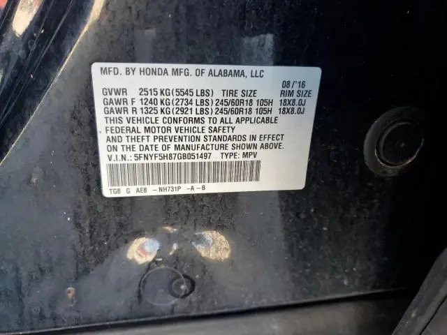 2016 HONDA PILOT EXL  