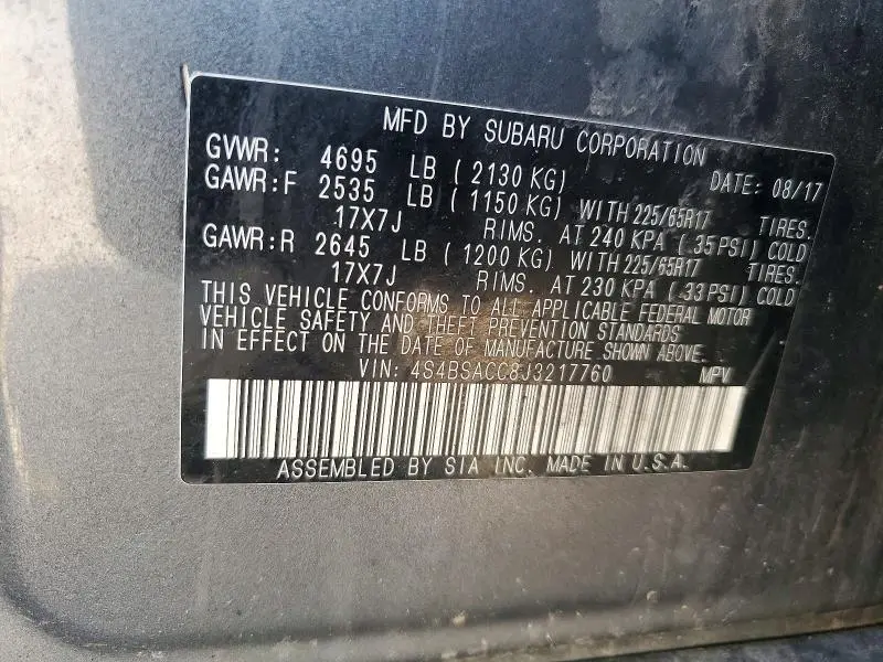 2018 SUBARU OUTBACK 2.5I PREMIUM  
