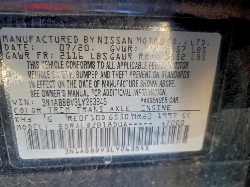 2020 NISSAN SENTRA S  