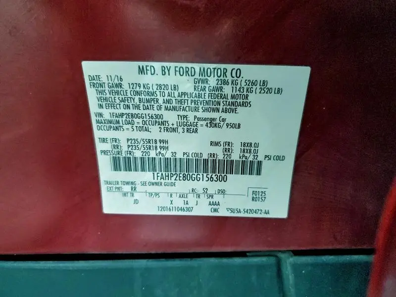 2016 FORD TAURUS SEL  