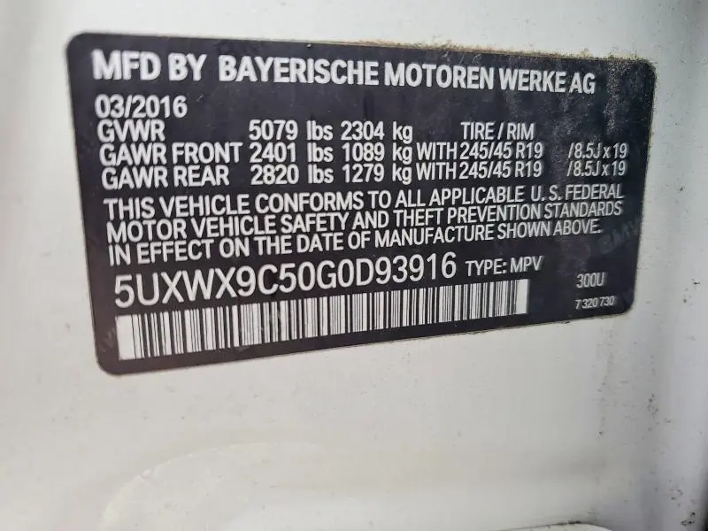 2016 BMW X3 XDRIVE28I  