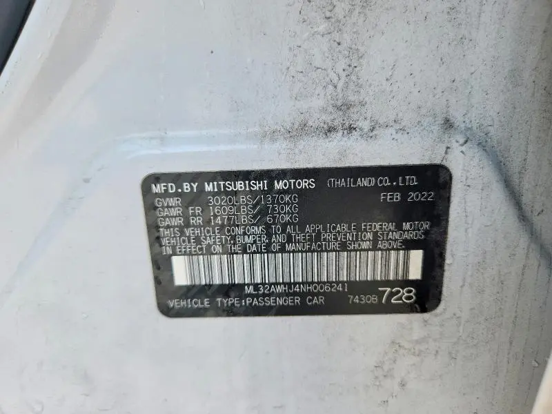2022 MITSUBISHI MIRAGE SE  
