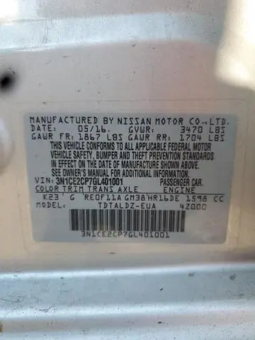 2016 NISSAN VERSA NOTE S  