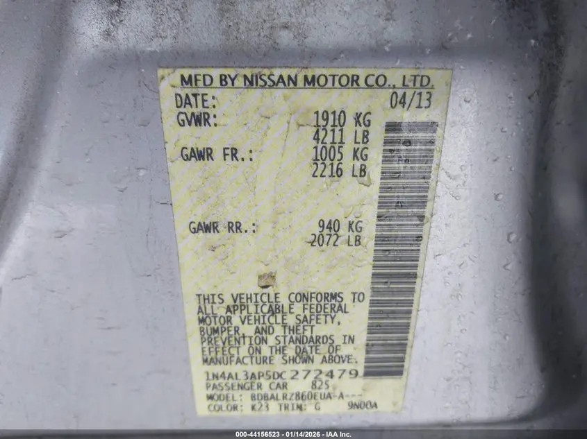 2013 NISSAN ALTIMA 2.5 S