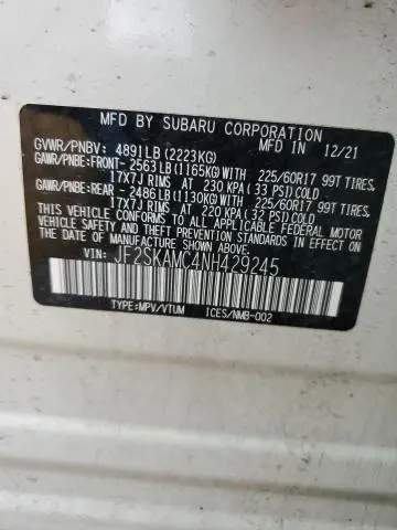 2022 SUBARU FORESTER WILDERNESS  