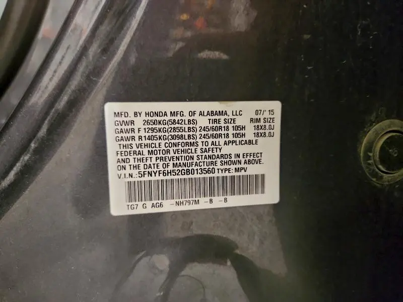 2016 HONDA PILOT EXL  