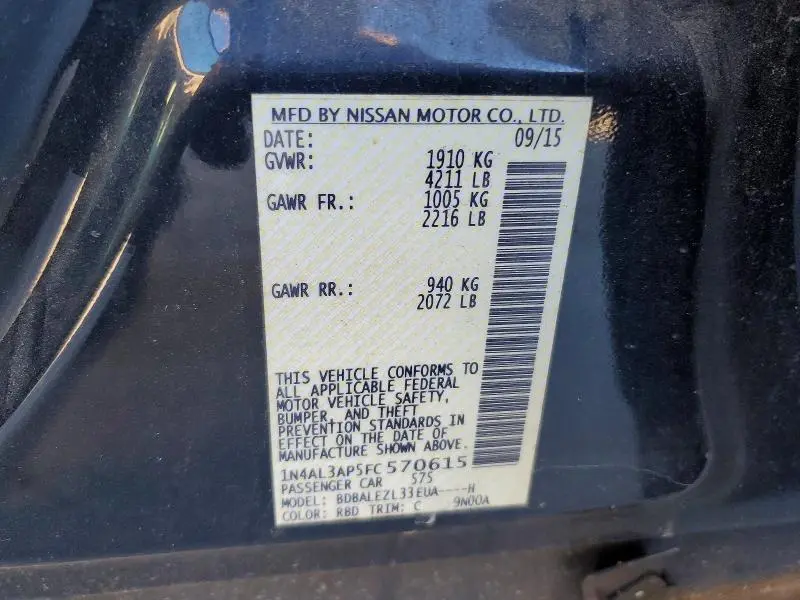 2015 NISSAN ALTIMA 2.5 S  