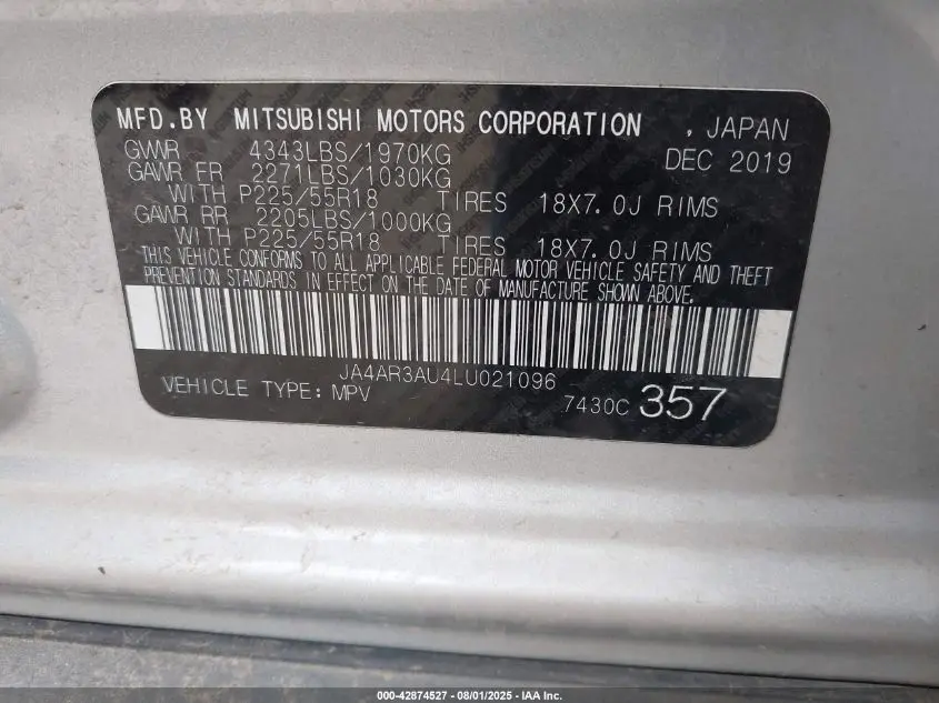 2020 MITSUBISHI OUTLANDER SPORT 2.0 SE AWC