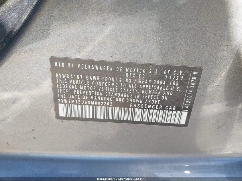2022 VOLKSWAGEN JETTA 1.5T SE