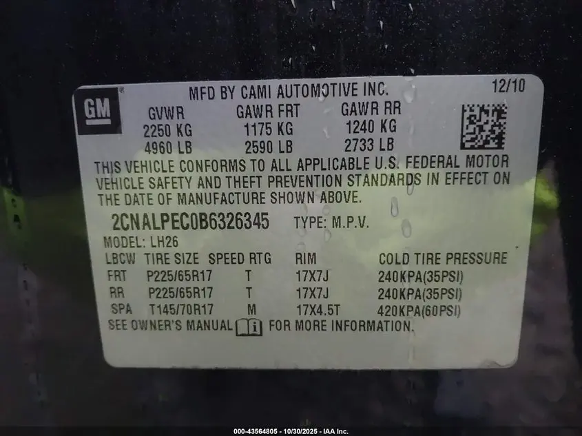 2011 CHEVROLET EQUINOX 2LT