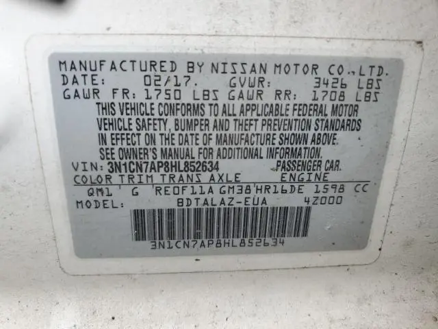 2017 NISSAN VERSA S  