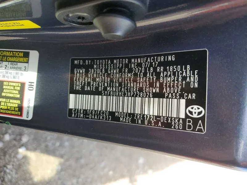 2017 TOYOTA COROLLA SE  