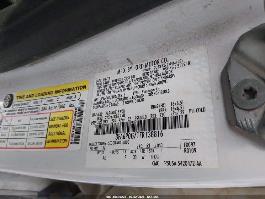 2015 FORD FUSION S
