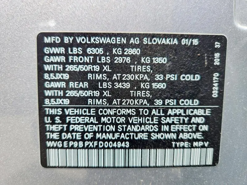 2015 VOLKSWAGEN TOUAREG V6 TDI  