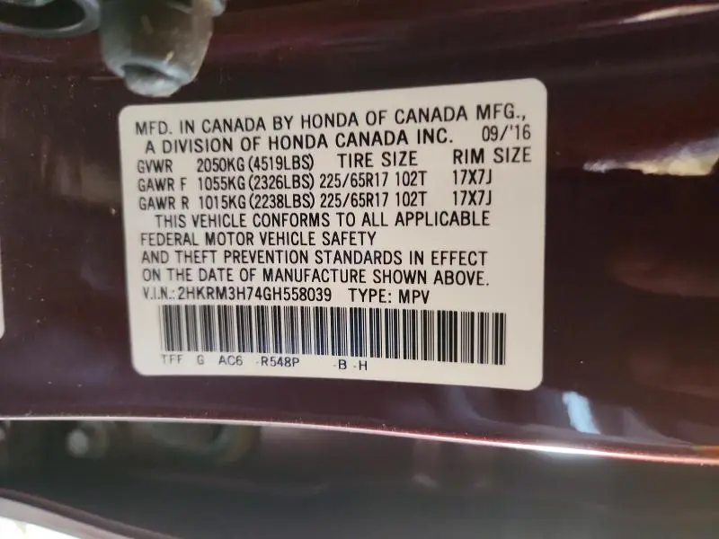 2016 HONDA CR-V EXL  