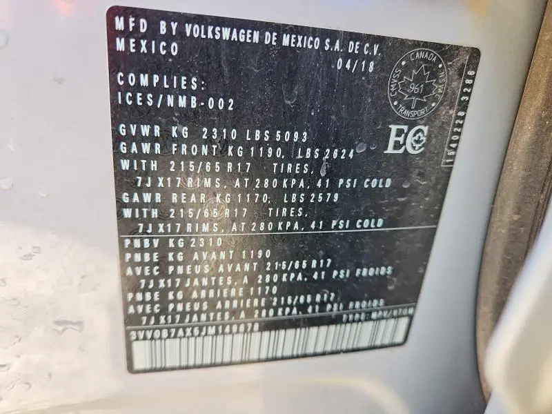 2018 VOLKSWAGEN TIGUAN S  