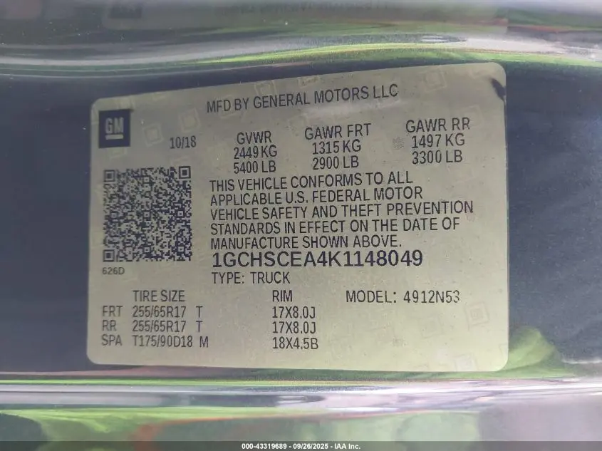 2019 CHEVROLET COLORADO LT