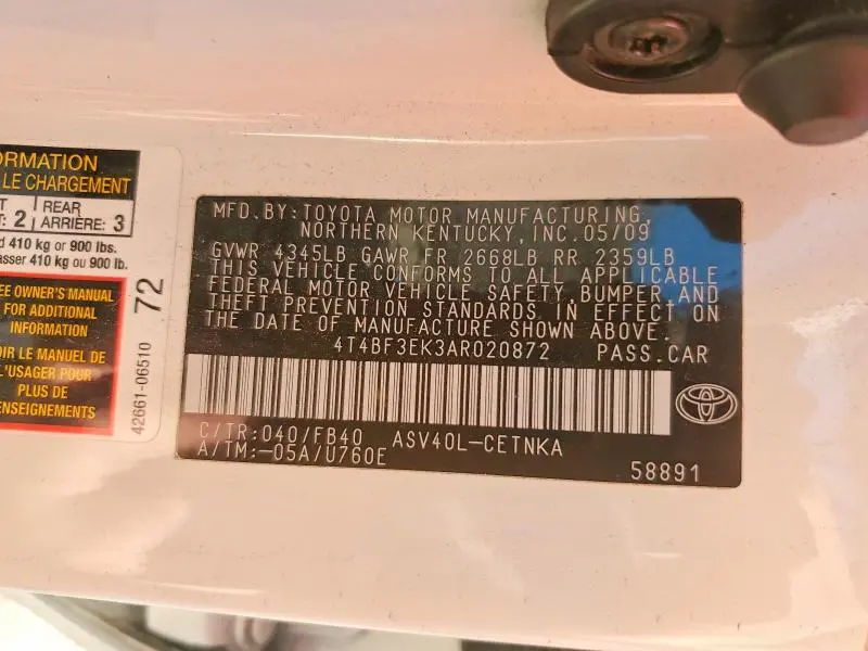 2010 TOYOTA CAMRY BASE  