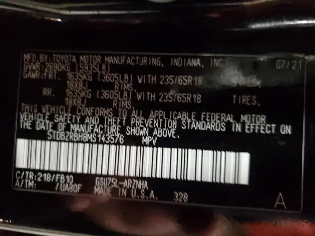 2021 TOYOTA HIGHLANDER L  