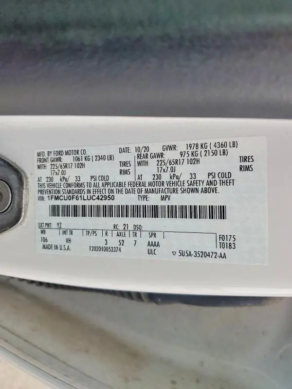 2020 FORD ESCAPE S  