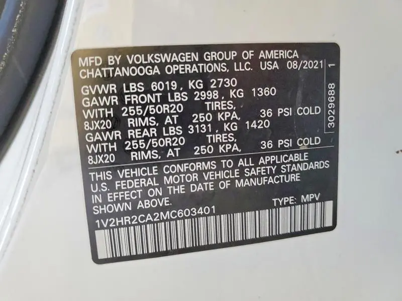 2021 VOLKSWAGEN ATLAS SE  